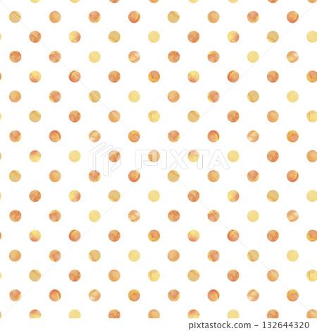 Seamless pattern with a round ornament of yellow-orange color on a white background. Watercolor illustration is painted with watercolors in bright rich shades. For textile design, fabrics, wallpaper 132644320