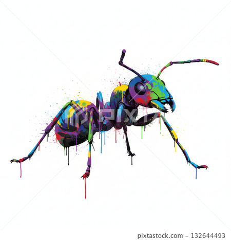 Vibrant Colorful Ant Abstract Splash Art Digital Painting 132644493