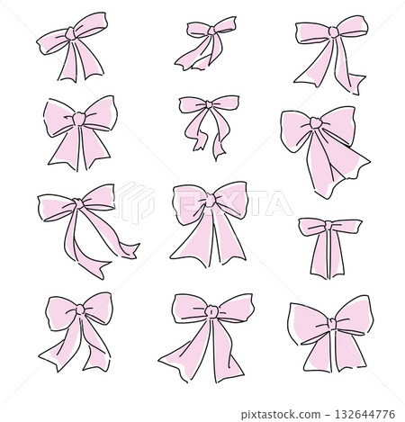 Cute ribbon illustration material set 132644776