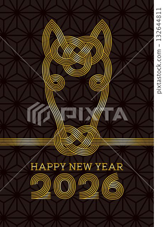 馬水引賀年卡,2026年,馬年,新年快樂,金色設計 馬水引賀年卡,2026年,馬年,新年快樂,金色設計 132644811