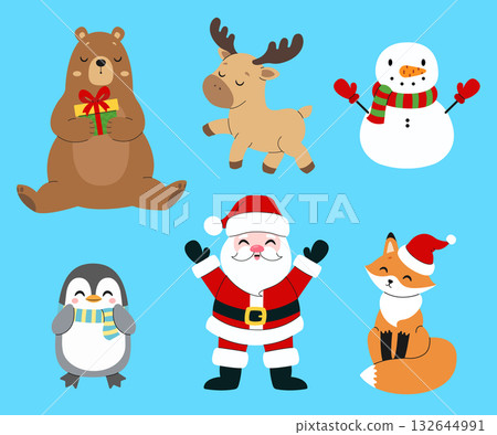 Christmas collection. Cute characters. Isolated background. Flat style vector illustration 132644991