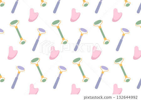 Pattern of facial massagers. Cosmetic elements. Isolated white background. Vector illustration 132644992
