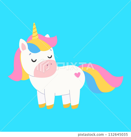 Cute unicorn. Isolated background. Flat style vector illustration 132645035
