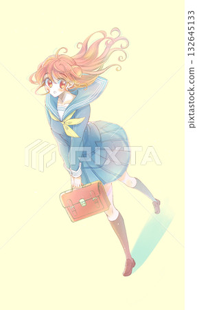 身穿水手服的女學生邊走邊抬頭張望 身穿水手服的女學生邊走邊抬頭張望 132645133