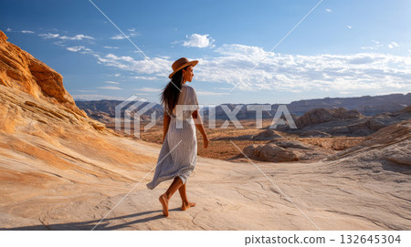 beautiful desert background. gorgeous scene straight out Arabian fairy tale, where sand, heat, silence reign. 132645304