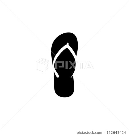 Black flip flop sandal silhouette icon on white background Black flip flop sandal silhouette icon on white background 132645424