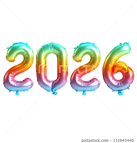 3d Illustration of Rainbow 2026 Balloon Numbers on transparent Background 3d Illustration of Rainbow 2026 Balloon Numbers on transparent Background 132645440