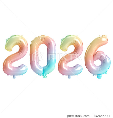 3d Illustration of Rainbow 2026 Balloon Numbers on transparent Background 3d Illustration of Rainbow 2026 Balloon Numbers on transparent Background 132645447