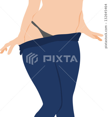 Illustration of a woman's legs taking off jeans 132645464