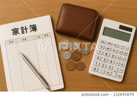 Wallet, household account book and calculator Wallet, household account book and calculator 132645879