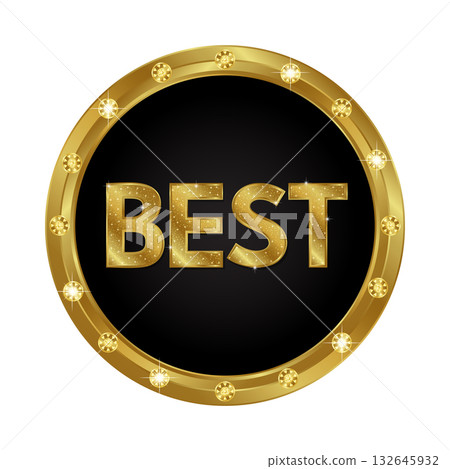 Gold BEST Sign Vector Round Badge Premium Quality Label on Black. Gold BEST Sign Vector Round Badge Premium Quality Label on Black. 132645932