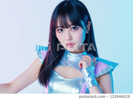 A future female idol in metallic outfits and neon colors (AI-generated image) 132646029