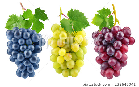 Set three bunch grape with leaf isolated on white background png transparent clipart. 132646041