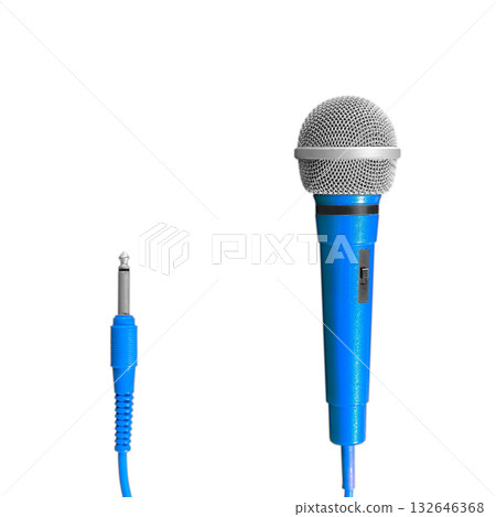 [Cutout transparent background material] Blue corded karaoke microphone 132646368