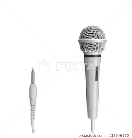 [鏤空透明背景材質] 白色有線卡拉OK麥克風 132646370