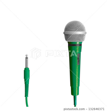 [鏤空透明背景資料] 綠色有線卡拉OK麥克風 132646371