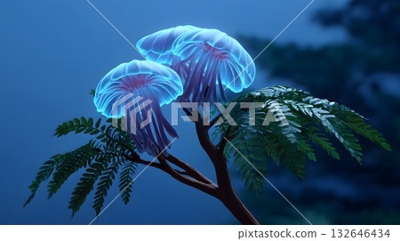 Ethereal jellyfish tree with glowing bioluminescent leaves Ethereal jellyfish tree with glowing bioluminescent leaves 132646434