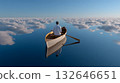 Surreal tranquil navigation across a sky-like sea 132646651