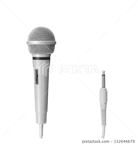 [鏤空透明背景材質] 白色有線卡拉OK麥克風 132646679