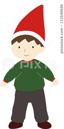 Hand-drawn illustration of a boy wearing a Santa hat | Cute Christmas child image 132646686