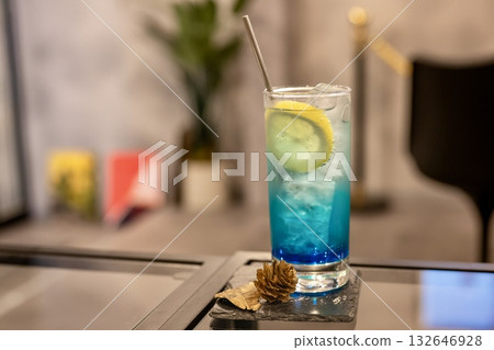 Blue Hawaii mocktail - A drink at a stylish bar 132646928