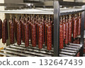 Smoked sausage production line in the factory 132647439