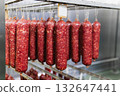 Smoked sausage production line in the factory 132647441