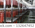 Smoked sausage production line in the factory 132647452