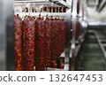 Smoked sausage production line in the factory 132647453