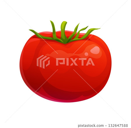 Cartoon tomato vegetable, autumn harvest. Farm garden vector veggie for salad and ketchup production. Red ripe tomato vegetable in fall agriculture harvest Cartoon tomato vegetable, autumn harvest. Farm garden vector veggie for salad and ketchup production. Red ripe tomato vegetable in fall agriculture harvest 132647588