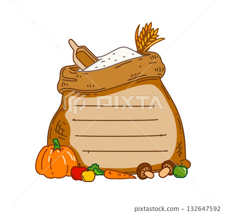 Kids memo note or paper sticker with Thanksgiving harvest frame, vector diary planner. Kids memo note or message post and sticky notice for daily plan list with Thanksgiving pumpkin and flour bag 132647592