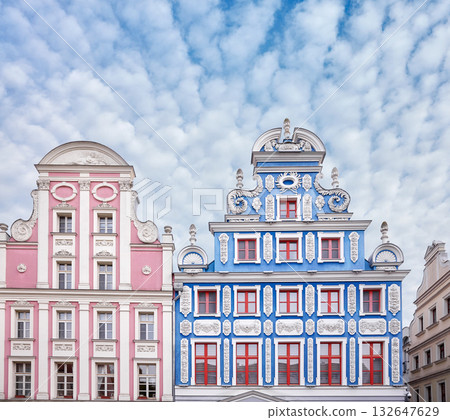 Facades of old residential buildings in Szczecin, Poland. Facades of old residential buildings in Szczecin, Poland. 132647629