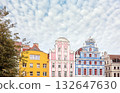 Facades of old residential buildings in Szczecin, Poland. 132647630
