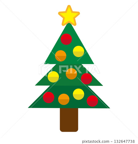 A simple, flat, white background Christmas tree illustration 132647738