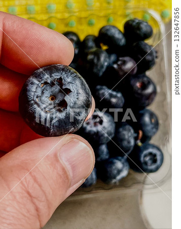 Large blueberries in a transparent plastic box. High quality photo Large blueberries in a transparent plastic box. High quality photo 132647856