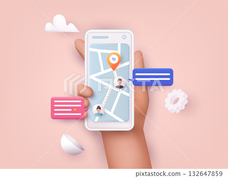 Hand holding mobile smart phone with mail app. Mail service concept. Hand holding mobile smart phone with mail app. Mail service concept. 132647859