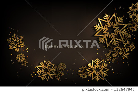 Merry Christmas. 2026. Isolated arc, pattern with golden, delicate snowflakes Merry Christmas. 2026. Isolated arc, pattern with golden, delicate snowflakes 132647945