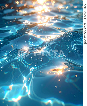 A transparent blue glow created by particles of light and ripples on the water surface 132648022
