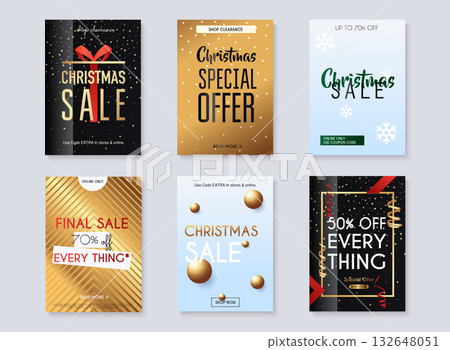 Set of christmas sale banners design, discounts and special offer. Shopping background, label for business promotion. Vector illustration. 132648051