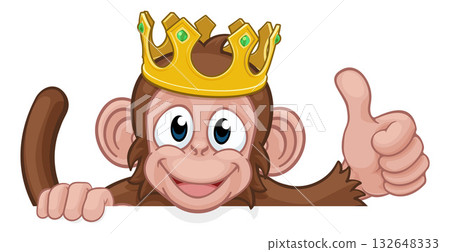 Monkey King Crown Cartoon Animal Thumbs Up Sign Monkey King Crown Cartoon Animal Thumbs Up Sign 132648333