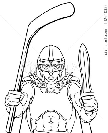 Viking Warrior Woman Ice Hockey Sports Team Mascot Viking Warrior Woman Ice Hockey Sports Team Mascot 132648335
