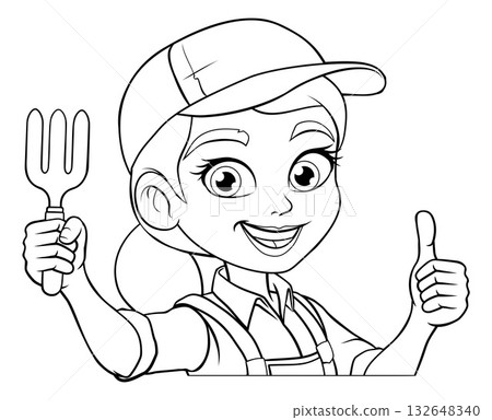 Woman Female Gardener Farmer Gardening Cartoon 132648340