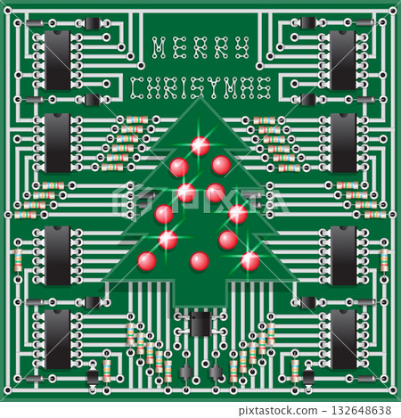 The electronic board in the form of a Christmas tree. Vector illustration.  132648638