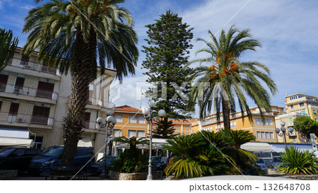 Sanremo, Italy - Facades of building at central street of Sanremo Sanremo, Italy - Facades of building at central street of Sanremo 132648708