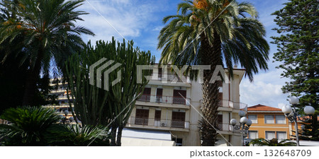 Sanremo, Italy - Facades of building at central street of Sanremo Sanremo, Italy - Facades of building at central street of Sanremo 132648709