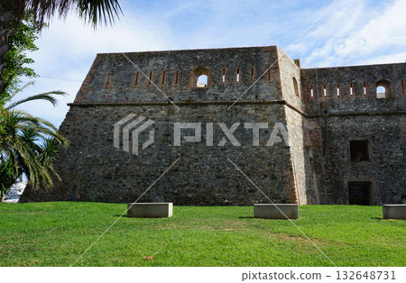 Sanremo, Italy - Exterior walls of the 18th century Forte di Santa Tecla, alongside the Gino Napolitano Gardens 132648731