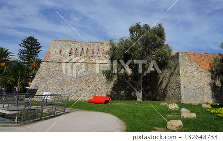 Sanremo, Italy - Exterior walls of the 18th century Forte di Santa Tecla, alongside the Gino Napolitano Gardens Sanremo, Italy - Exterior walls of the 18th century Forte di Santa Tecla, alongside the Gino Napolitano Gardens 132648733