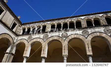 Courtyard inside Salerno Cathedral facing the main door at Salerno, Italy 132648747