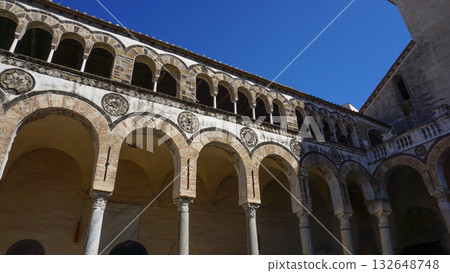 Courtyard inside Salerno Cathedral facing the main door at Salerno, Italy 132648748