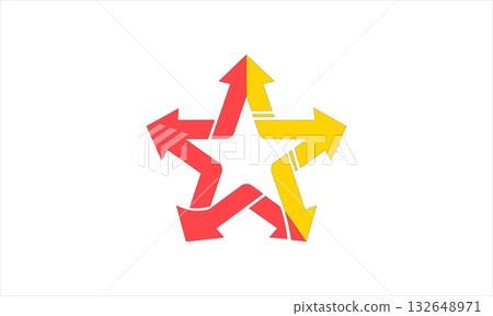 Red and yellow arrows forming a star shape isolated on white background 132648971